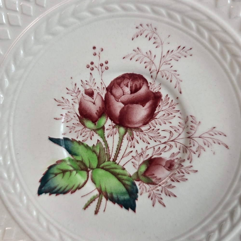 Spode Lady Anne Cup & Saucer Set Roses Center Sculptured Diamond Pattern Rim - Picture 13 of 14
